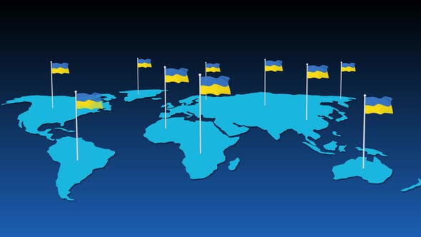 Ukraine National Flag Fly On Earth Map Animation