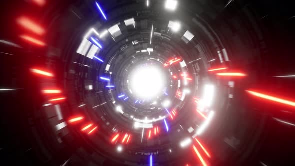 Abstract Spiral Red and Blue Light Laser Beam Tunnel 4K 01