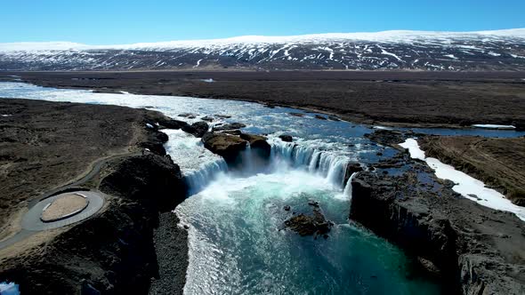 Godafoss Waterfall Iceland Drone Northern Ring Road