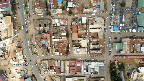 Drone view of poor small city-town of kenya