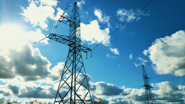 High Voltage Electricity Transmission Pylon.Power Lines Supply With Wire.High Voltage Electric Tower