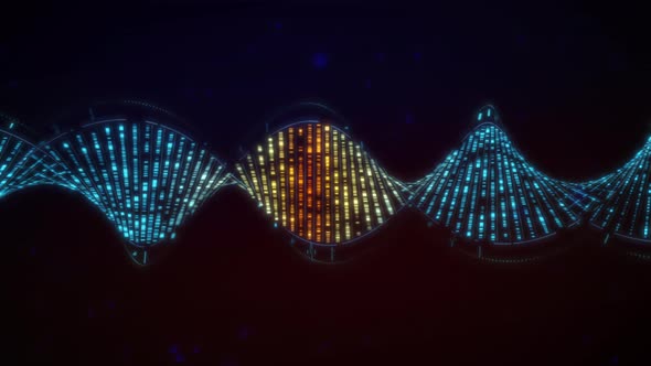 Visualization Of Rotating Colorful Digital DNA Gene Strand In Dark Background alt