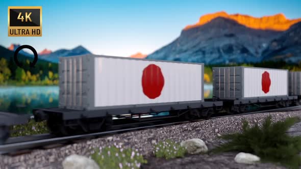 Train and Containers with Japon Flag