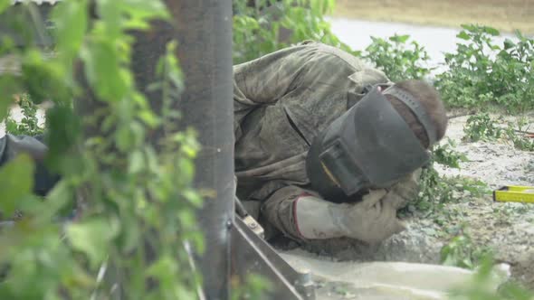 Welder During Welding. Close-up. Kyiv. Ukraine.