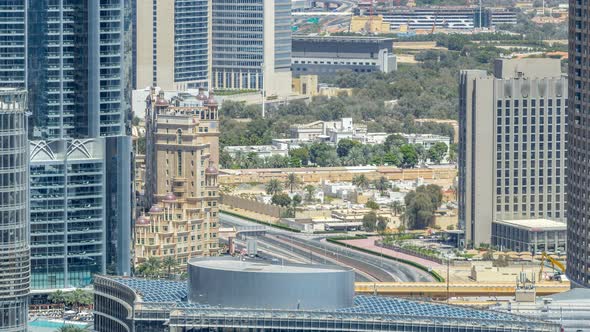 Dubai Downtown at Sunny Day Timelapse