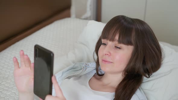 Online Store, Joyful Girl Orders Groceries Using Internet and Modern App in Grocery Store with Home