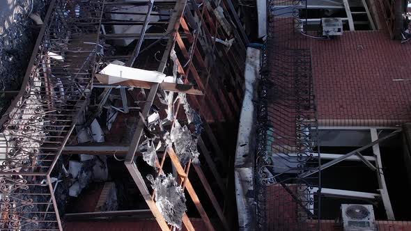 Vertical Video of a Residential Building Destroyed By the War in Ukraine