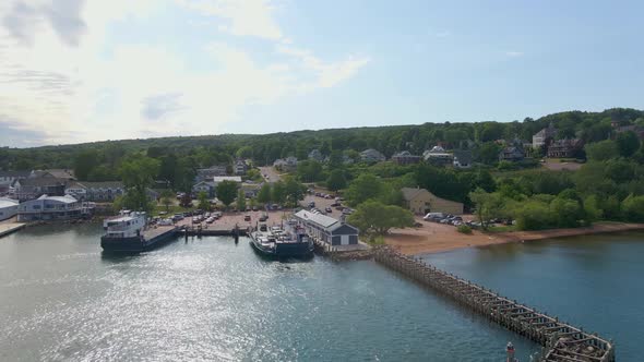 Aerial view of a small town by the lake, Bayfield wisconsin