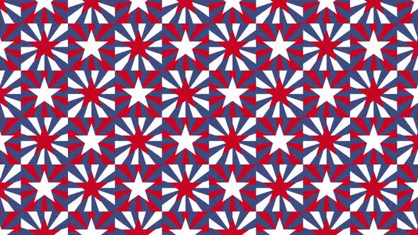 Grid with animated stars in various colors. Trendy animated seamless loop with a patriotic theme