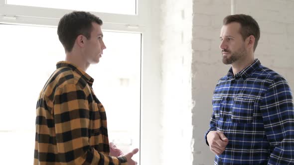 Standing Casual Young Men Talking Discussing