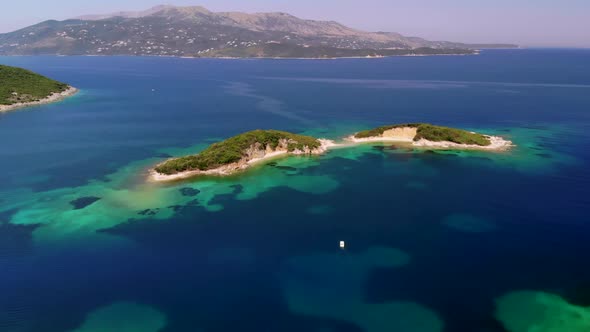 A Drone Flies Over a Tropical Island.