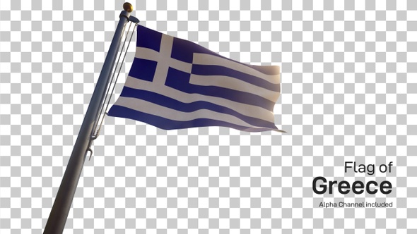 Greece Flag on a Flagpole with Alpha-Channel