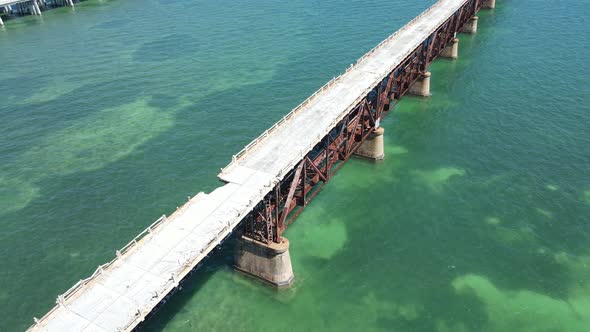 spinning aerial of the rusty Old Bahia Honda Bridge