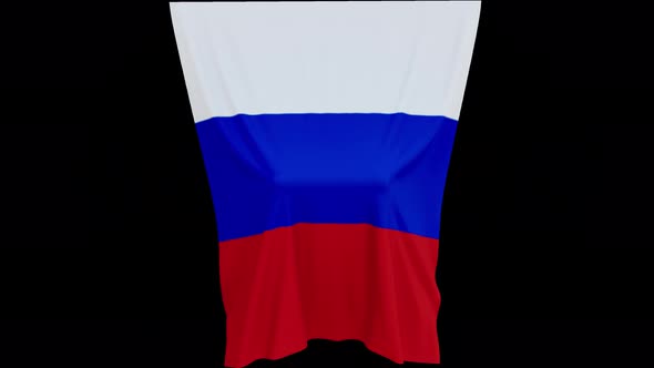 The piece of cloth falls with the flag of the State of Russia to cover the product