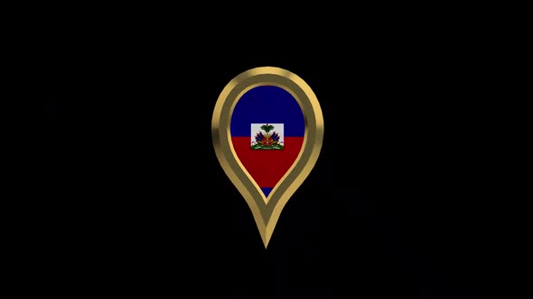 Haiti Flag 3D Rotating Location Gold Pin Icon
