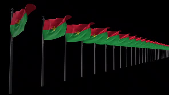 Row Of Burkina Faso Flags With Alpha 2K
