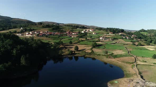 Aerial View of Remote Village in Green Valley