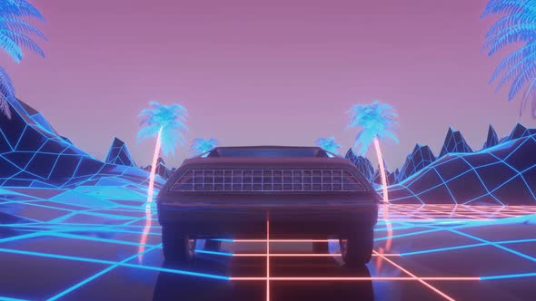 Car in Neon Cyberpunk Style