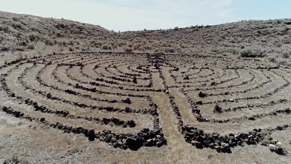 Flying over labyrinth viewing the pattern made in the Idaho desert