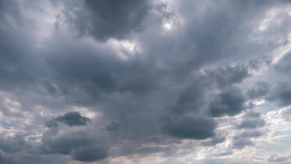 Timelapse of Gray Cumulus Clouds Moves in Blue Dramatic Sky Cirrus Cloud Space