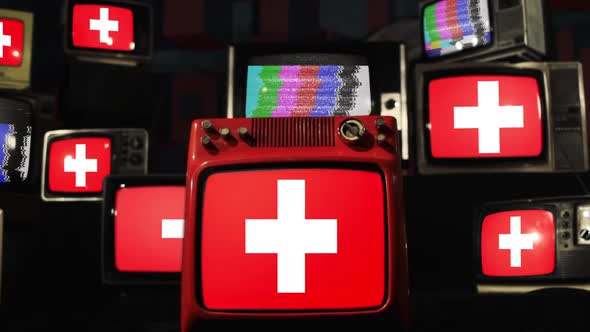 Flags of Switzerland and Vintage TVs.