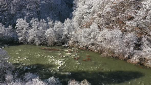 Mountain River Stream in Winter