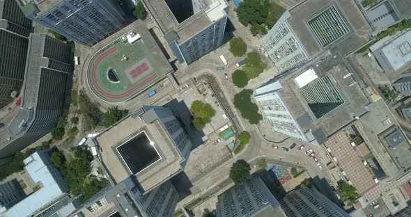 Top Down Aerial View Residential Neighborhood in Hong Kong Residential Buildings