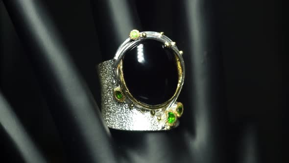 Silver Ring with Natural Spinel and Chrome Diopside on the Hand