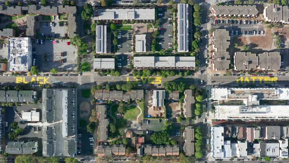 Top Down Phrase Black Lives Matter on San Francisco City Street USA  Drone