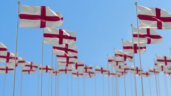 England Row Of National flags Walk Throw Animation