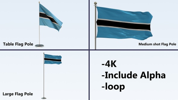 Botswana  Flag Pole Pack 4k-Loop
