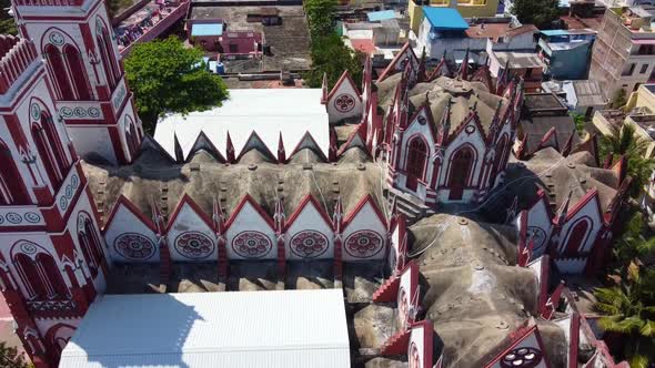 Drone shot of Basilica of the Sacred Heart of Jesus, situated on the south boulevard of Pondicherry