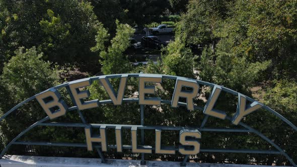 Aerial View Beverly Hills Sign Revealing Green Park Residential Neighborhood