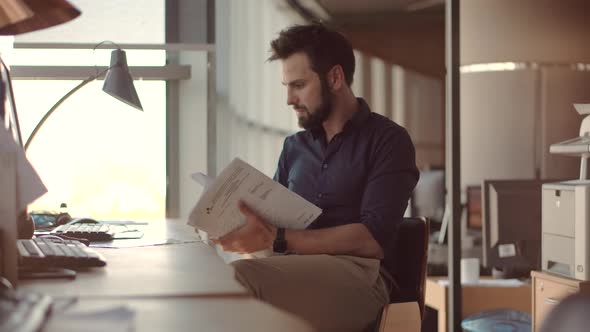 Businessman Working On Advocate Lawyer Office. Insurance Broker Overworked In Co-working.