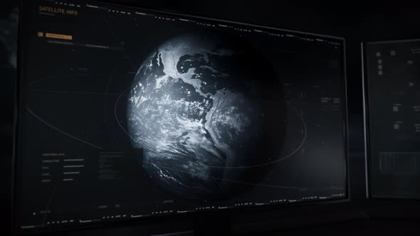 System Interface is observing the planet earth slowly rotating on the orbit