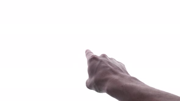 Person does hand gesture with bright white backdrop 18