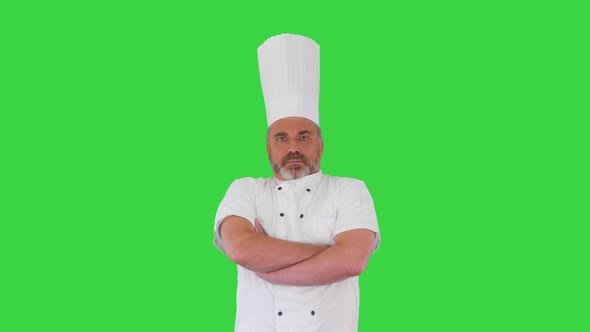 Serious Cook with His Arms Crossed Looking To Camera on a Green Screen Chroma Key