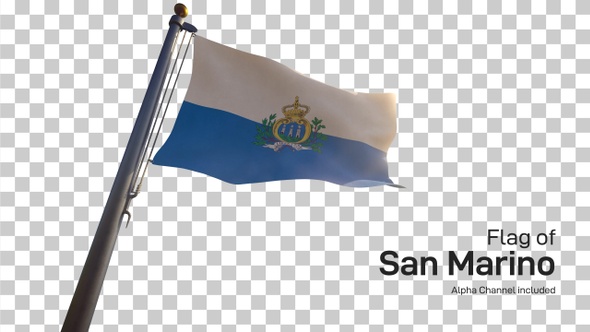 San Marino Flag on a Flagpole with Alpha-Channel