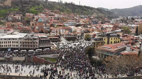 Aerial View Crowd On 9th April Tbilisi Demonstration