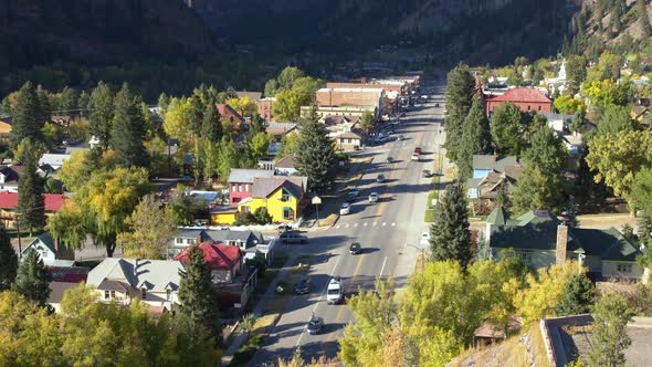 View of traffic on main street in Ouray Colorado