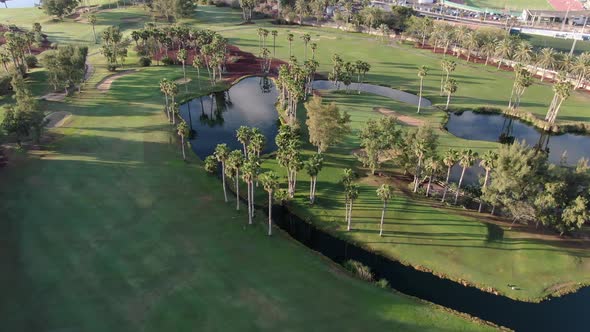 Golf course (golf field) seen from a drone