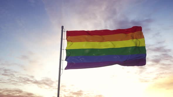 Flag of LGBT Pride Waving in the Wind