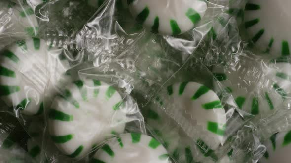 Rotating shot of spearmint hard candies