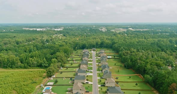 Aerial Panoramic View on the Residential Streets Boiling Springs Town of Small Village Landscape in