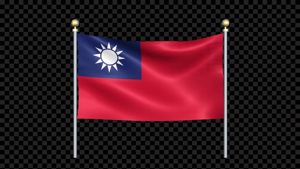 Taiwan Flag Waving In Double Pole Looped