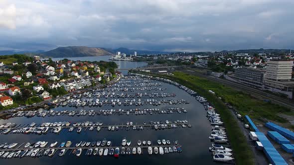 Aerial view of boats in the marina of Stavanger, summertime