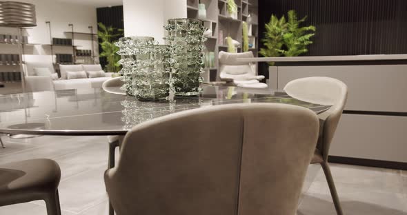 Modern Gray and White Kitchen Furniture with Marble Dining Table