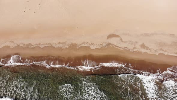 Sand Beach and Waves. Aerial View.