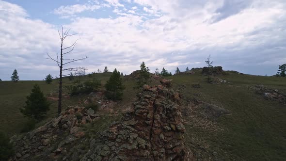 Baikal Valley spirits,Tazheran Steppe, Stone Cliffs on the Road, Aerial Summer