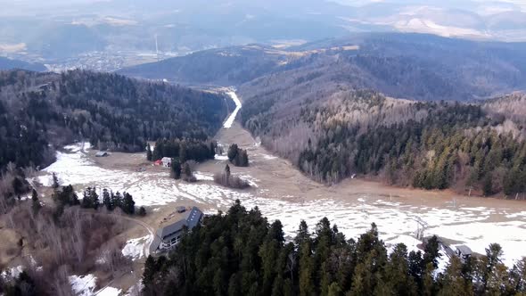 Aerial view of the ski resort Plejsy in the town of Krompachy in Slovakia